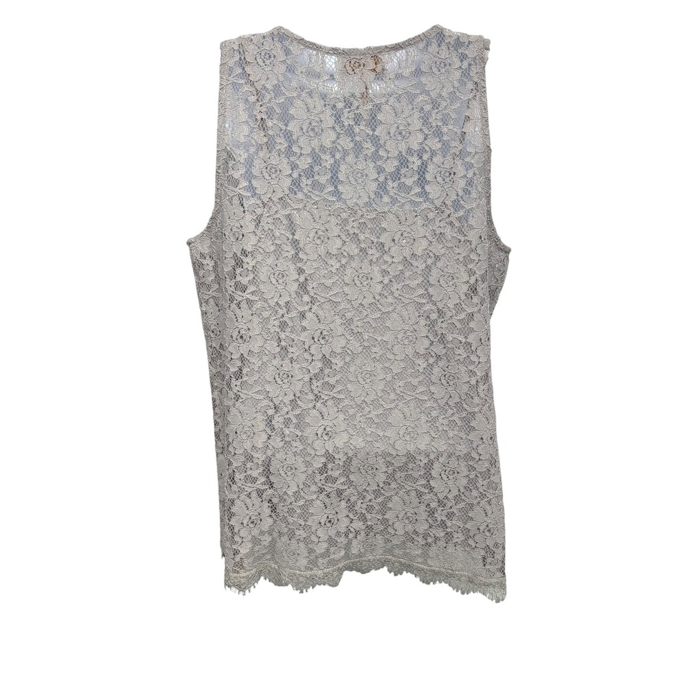 Laundry by Shelli Segal Silver Floral Lace Sleeveless Top Scalloped Hem Size L - Picture 2 of 10